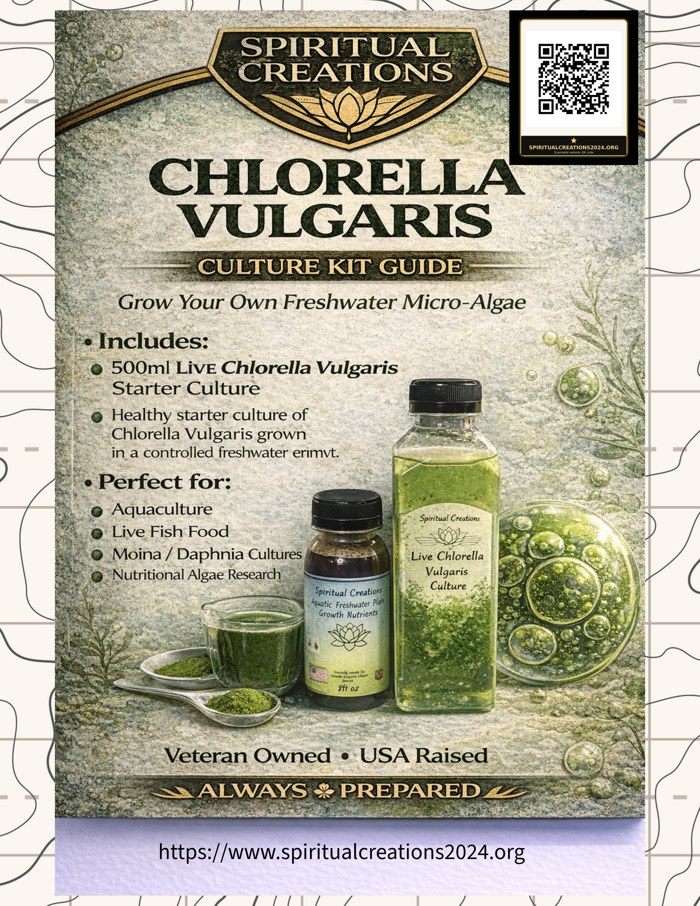 Live Chlorella Vulgaris Culture and Algae Growth Nutrient Pack 500ml and 250ml for Aquaculture Biofuel