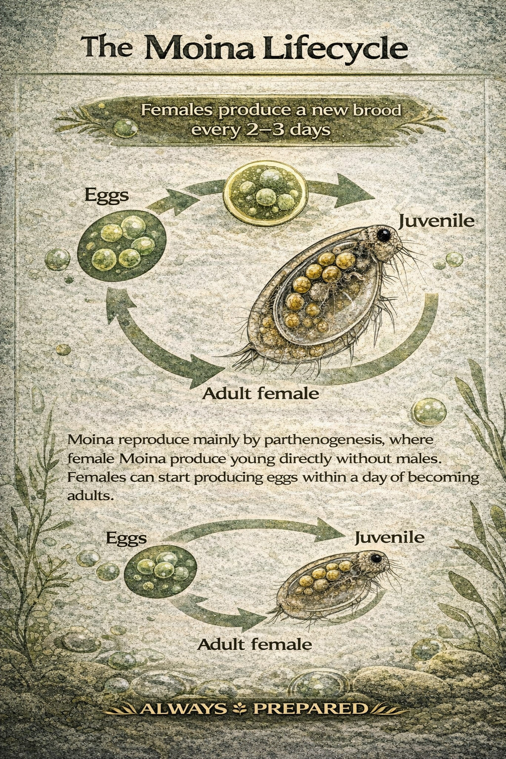 2000+ Live Moina Macrocopa 22oz container, with spirulina and dry yeast food mix