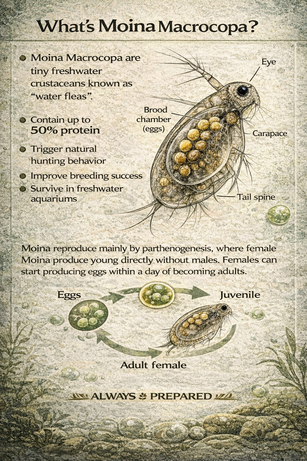 2000+ Live Moina Macrocopa 22oz container, with spirulina and dry yeast food mix