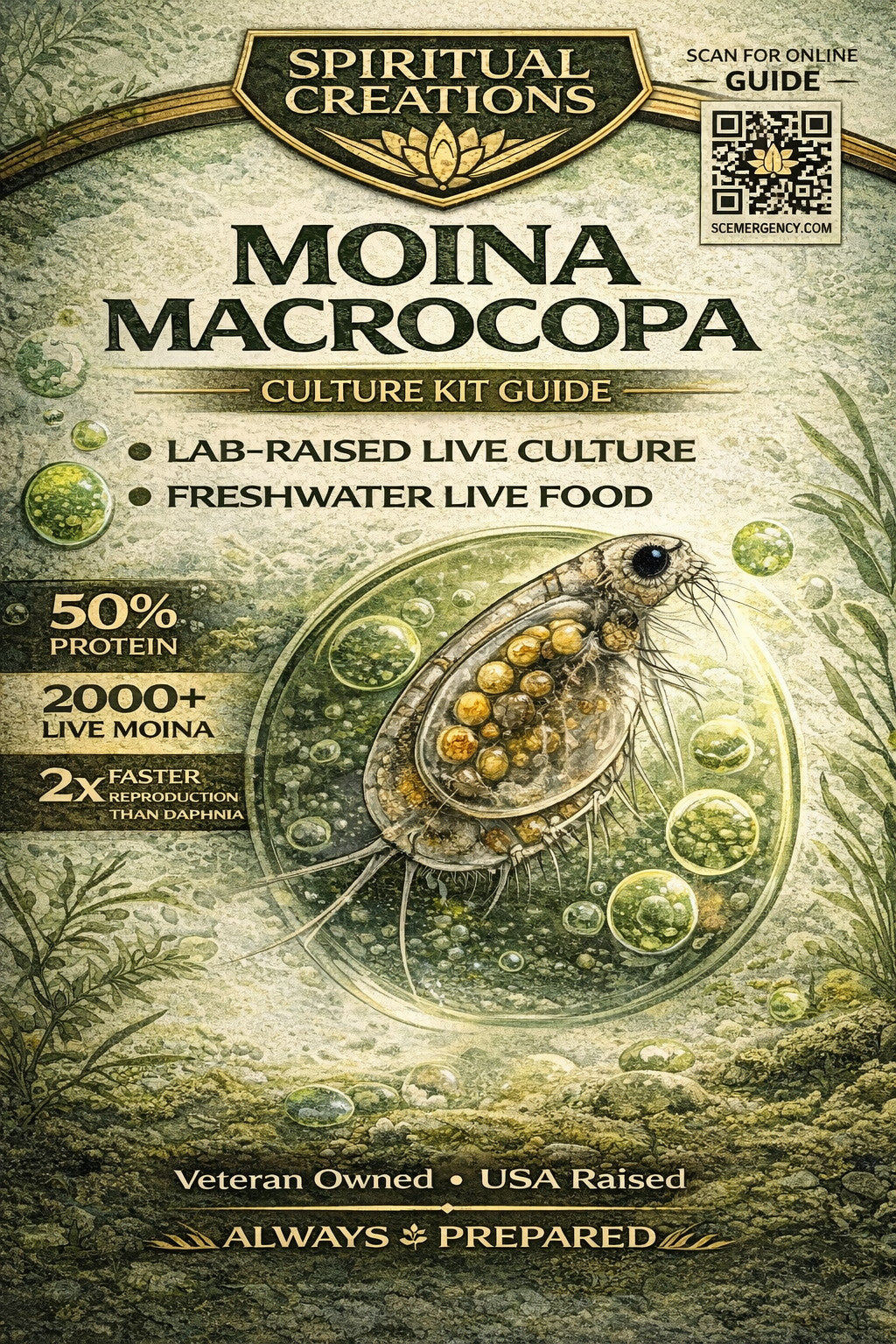2000+ Live Moina Macrocopa 22oz container, with spirulina and dry yeast food mix